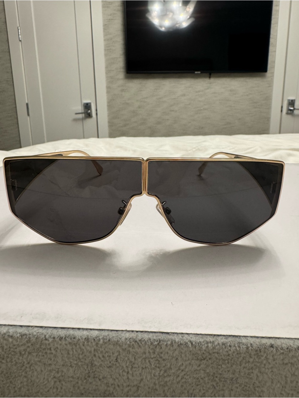 Fendi Gold Frame Gray Lens Women's Shield Sunglasses